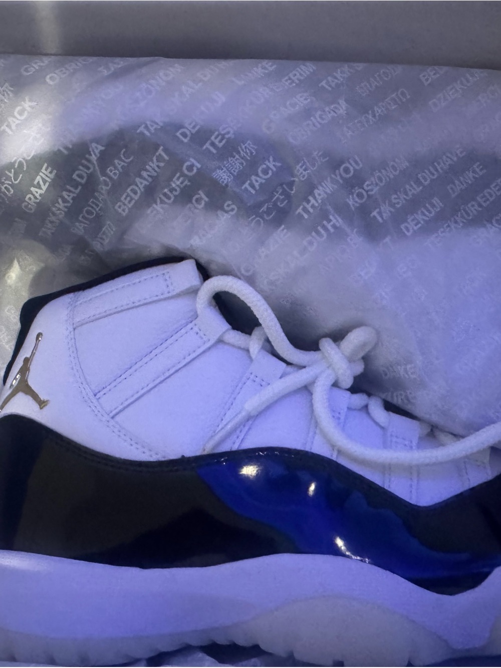 Jordan Men's White Black & Blue Patent Leather Sneakers